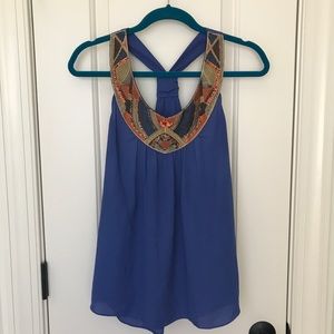 Joy Joy Embellished Collar Racerback Tank